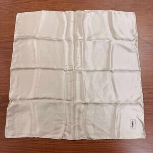 YSL Yves Saint Laurent Silk Mini Scarf Cream Logo Italy 18.25” Square VTG